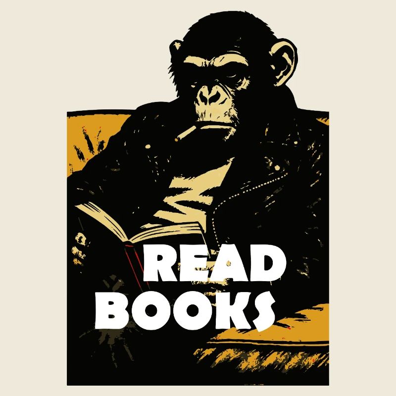 Chimp is reading books