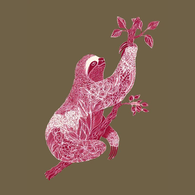 Faultier mit rotem Blumenmuster – Line Art