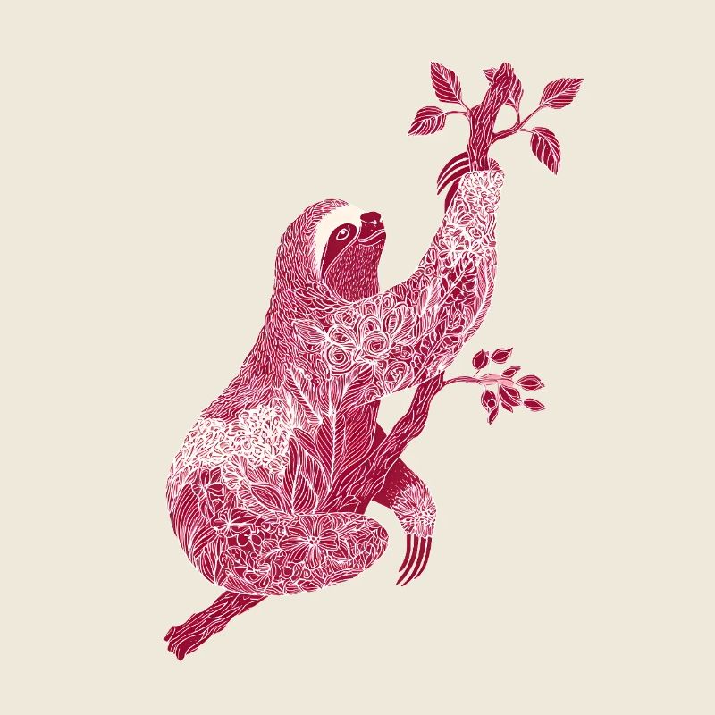 Faultier mit rotem Blumenmuster – Line Art