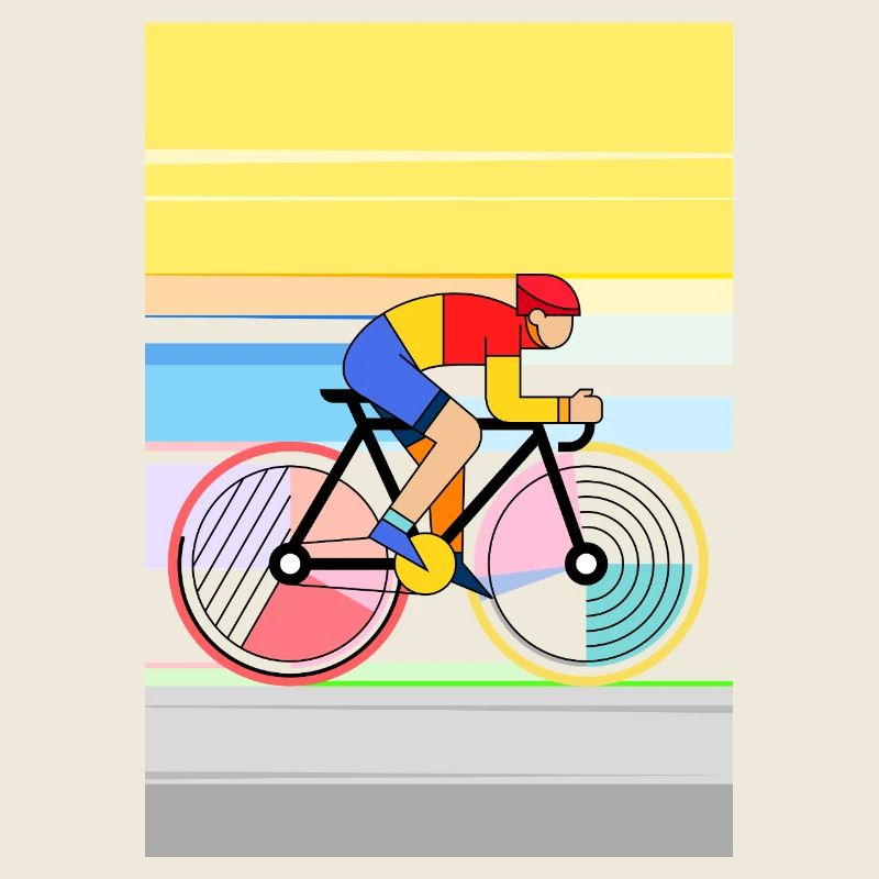Cycliste géométrique dans le style des blocs de couleur