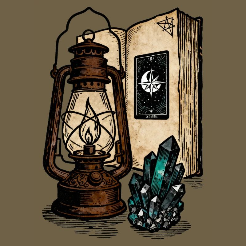 Lantern, Book and Crystals