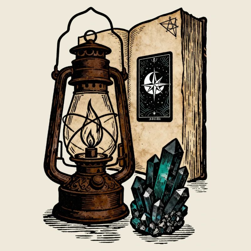 Lantern, Book and Crystals