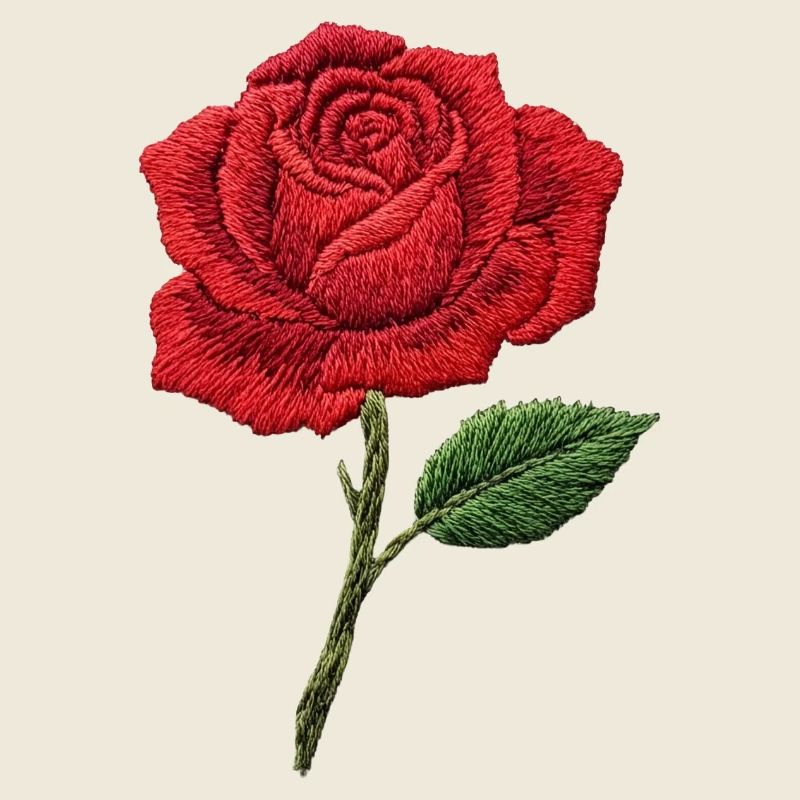 Rose en aspect brodé (imprimé)
