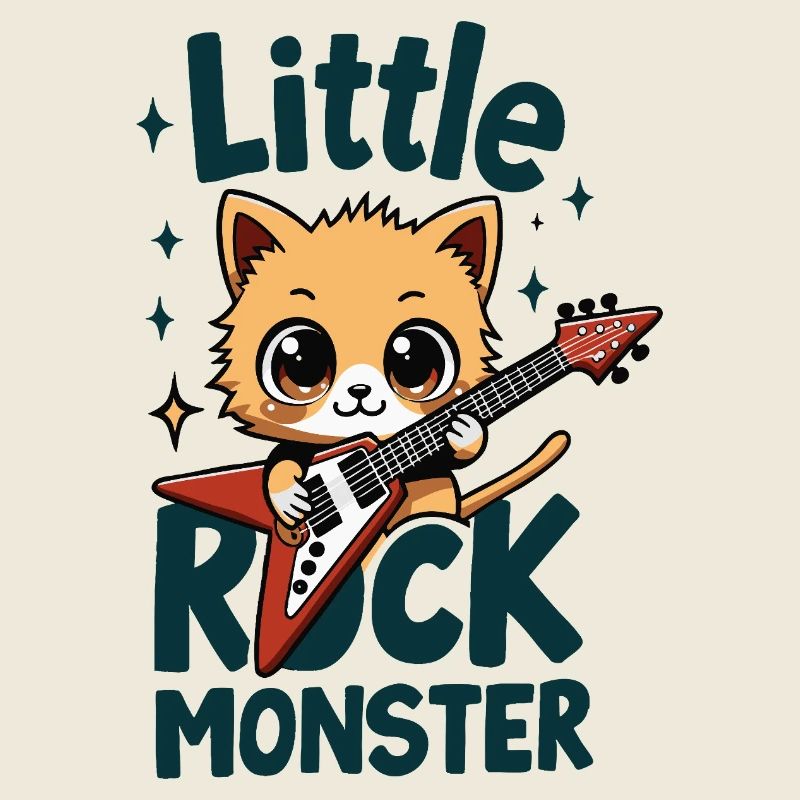 Petit Monstre de Rock – Motif de guitare chat mignon