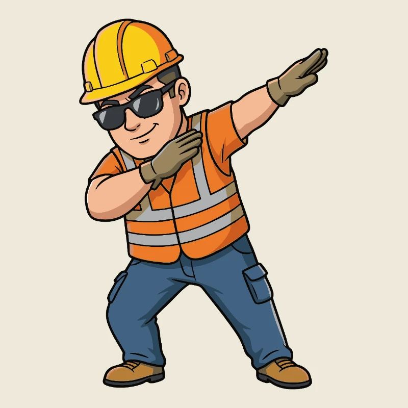 Ouvrier du bâtiment en train de s’attaquer – Motif de dessin animé drôle