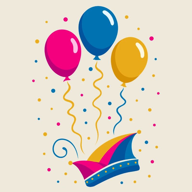 Karneval mit Narrenkappe und bunten Ballons