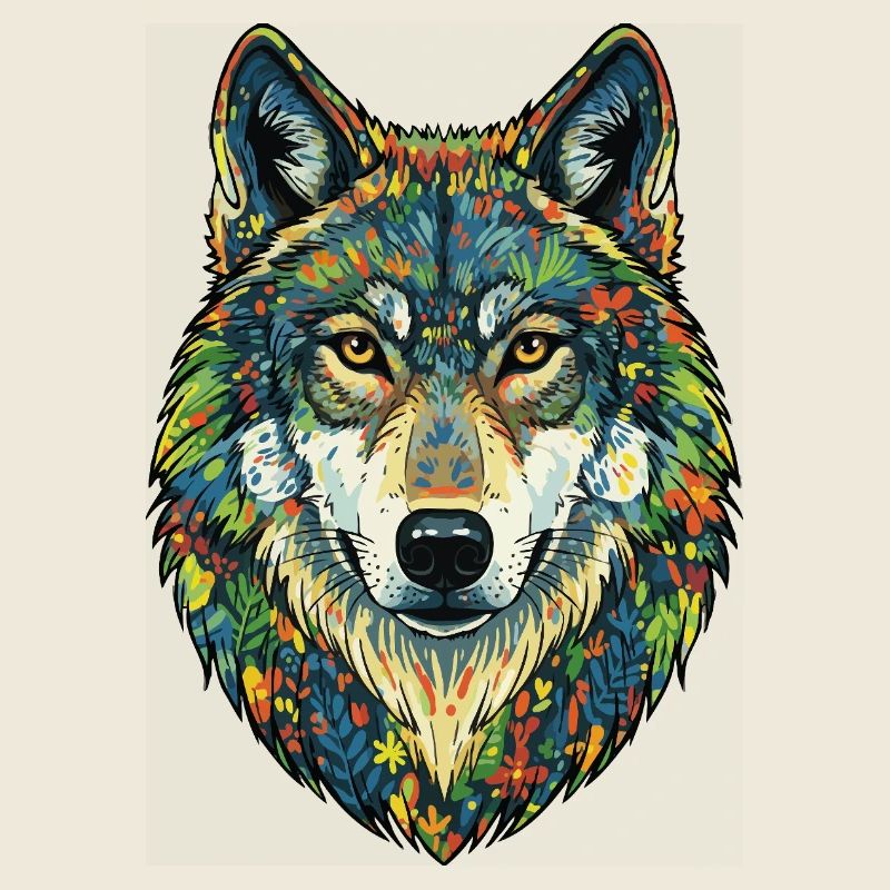 Bunter Wolf mit Blumen