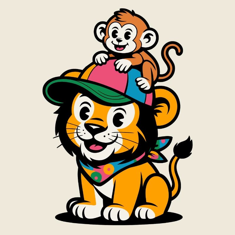Lion et Singe mignons – Meilleurs amis