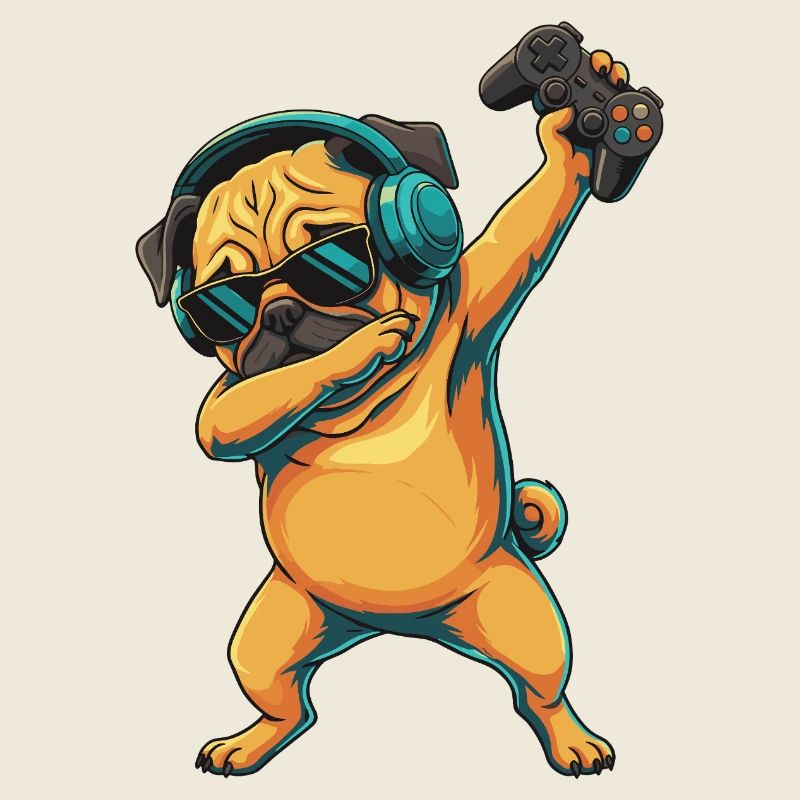 Gamer Pug Dog Playing Video Games Art