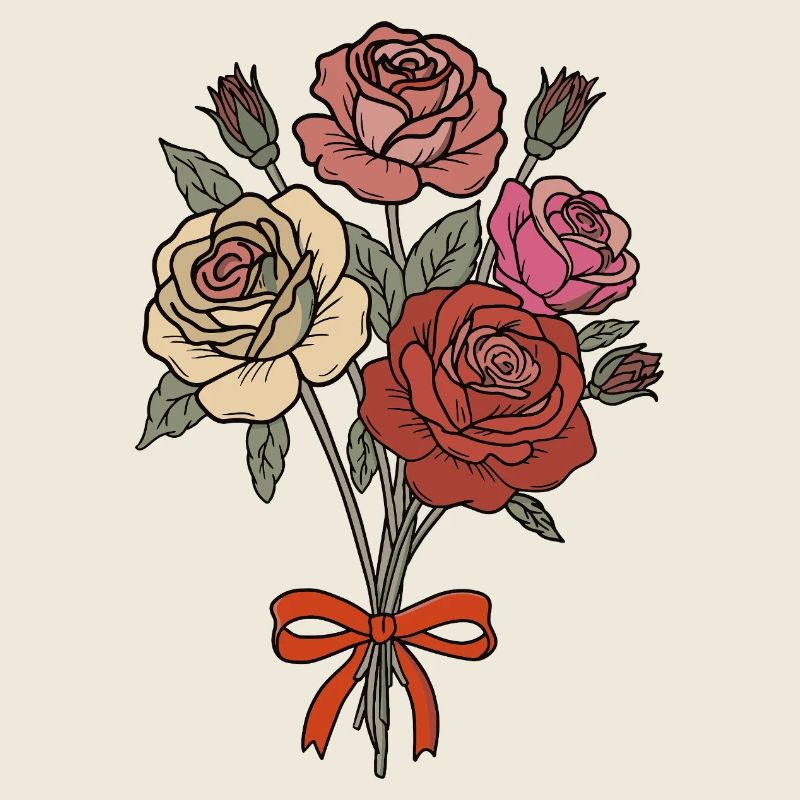 Classic Romantic Rose Bouquet with Red Ribbon