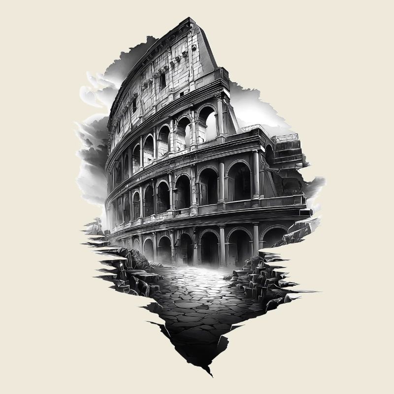 Colisée noir et blanc en ruines
