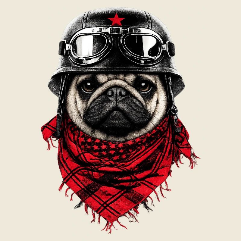 Kämpferischer Mops im Pilotenlook