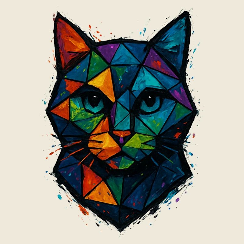 Cat Low Poly - Geometric Mesh Polygonal Art Desig