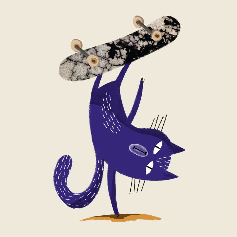 Chat violet sur skateboard