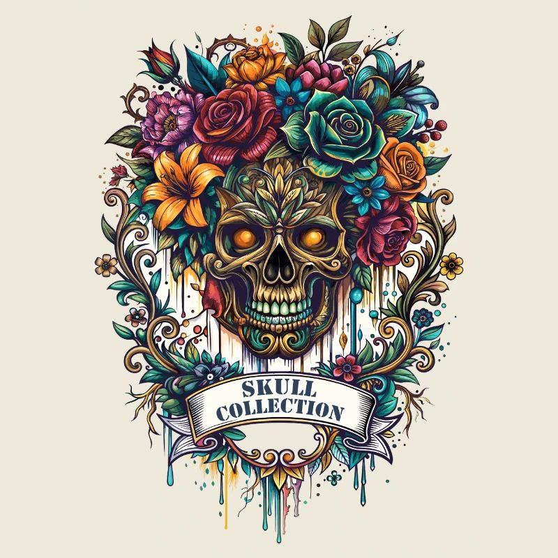 Skull and flowers skull gothic rock
