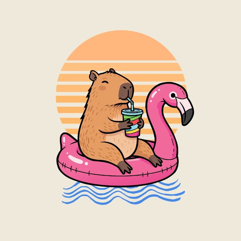 Capybara auf rosa Flamingo