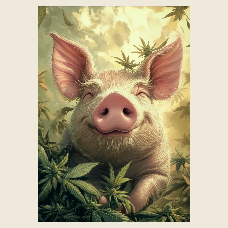 Cochon heureux dans la forêt de chanvre