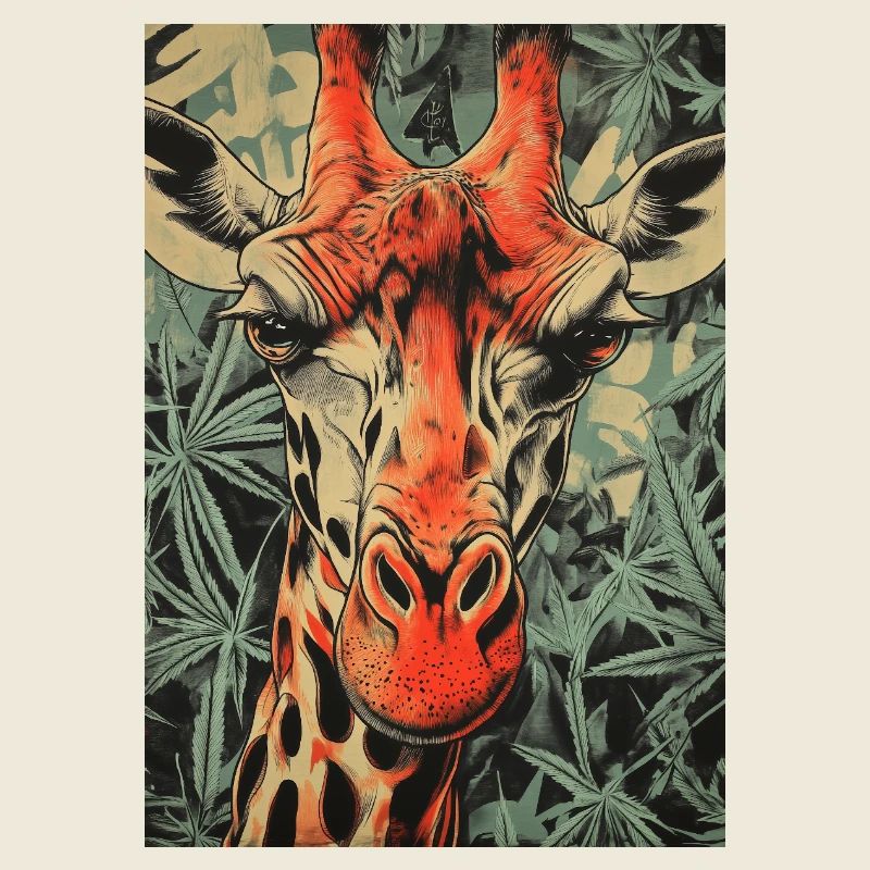 Giraffe im Cannabis-Print