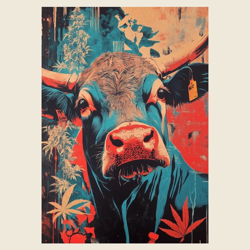 Psychedelische Kuh im Pop-Art Stil