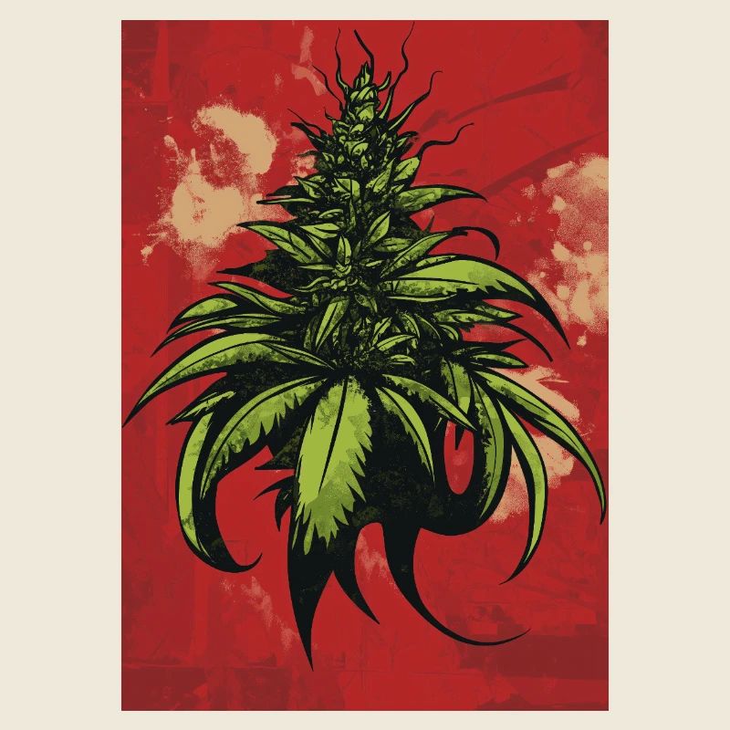 Grüne Hanfblatt-Illustration auf Rot