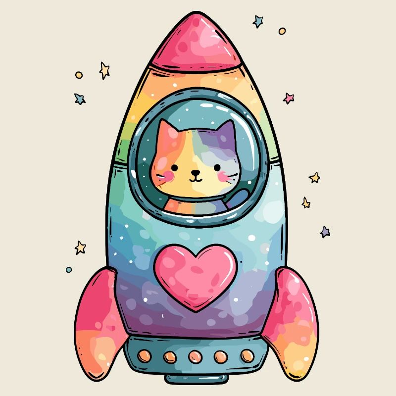 Rainbow Rocket Cat Heart