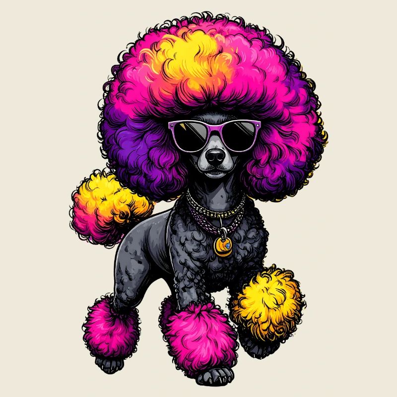 Caniche néon avec des lunettes de soleil