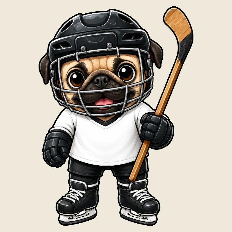 Süßer Mops Eishockeyspieler Comic Cartoon
