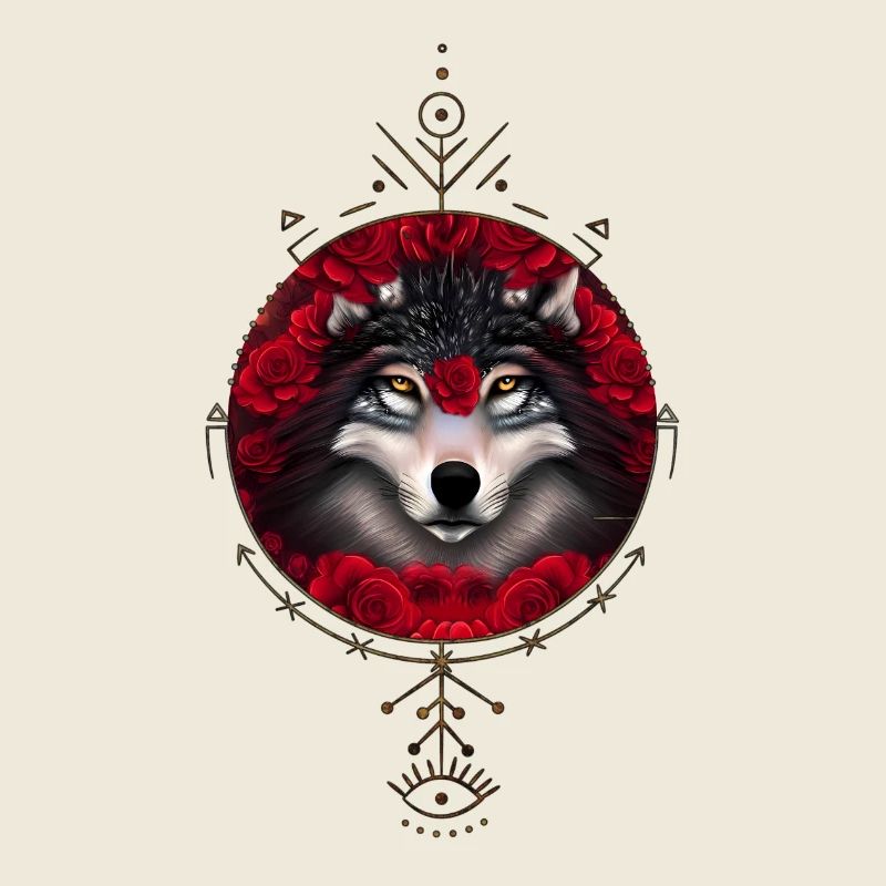 Merveilleux loup avec des fleurs.