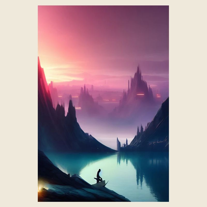 Landschaft mit See und Berge