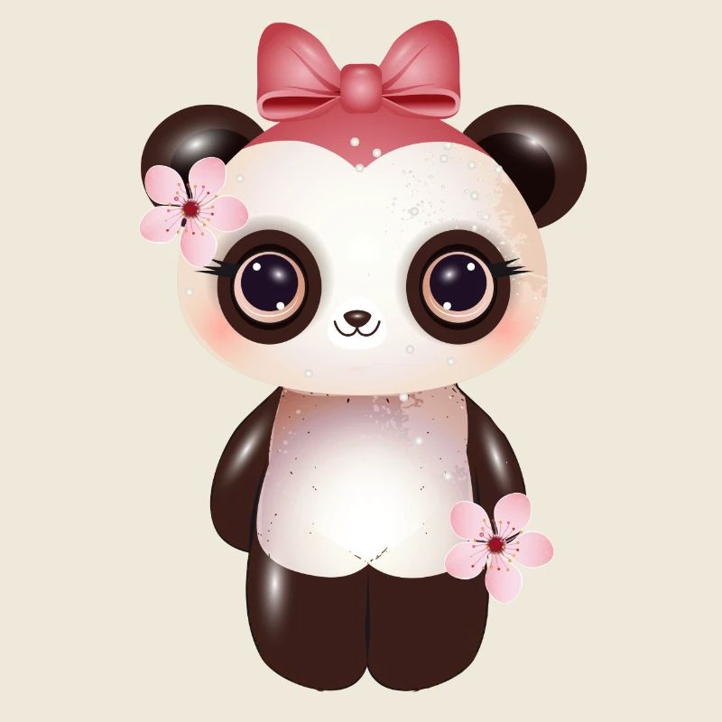 cute panda with pink bow and cherry blossom