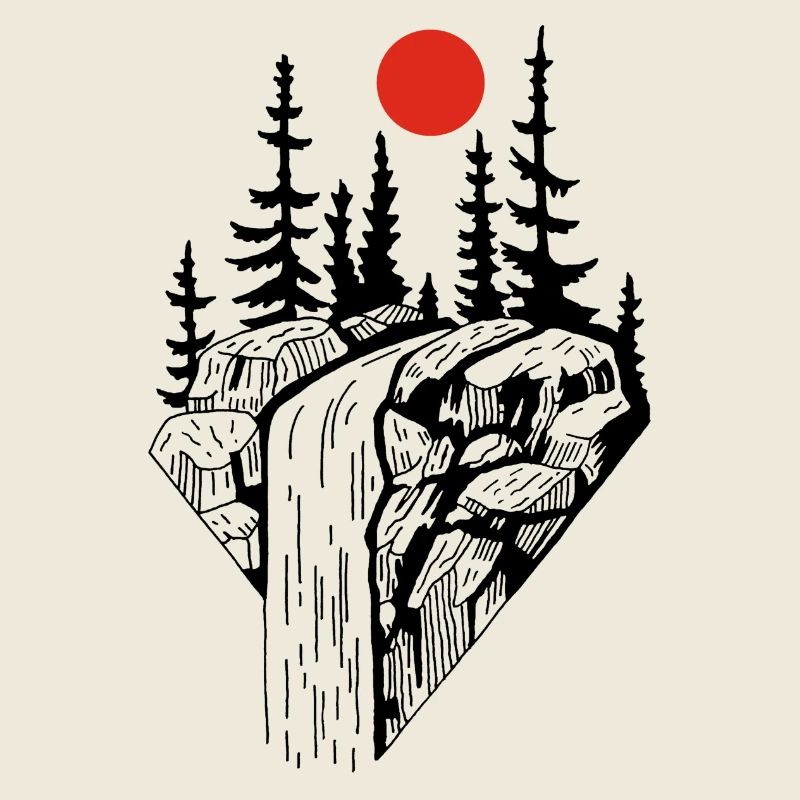 La cascade noire et le soleil rouge