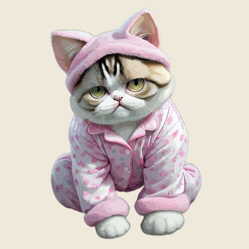 Chats chat mignon en pyjama rose avec des coeurs