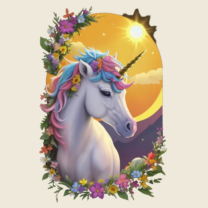 Licorne dans le jardin fleuri