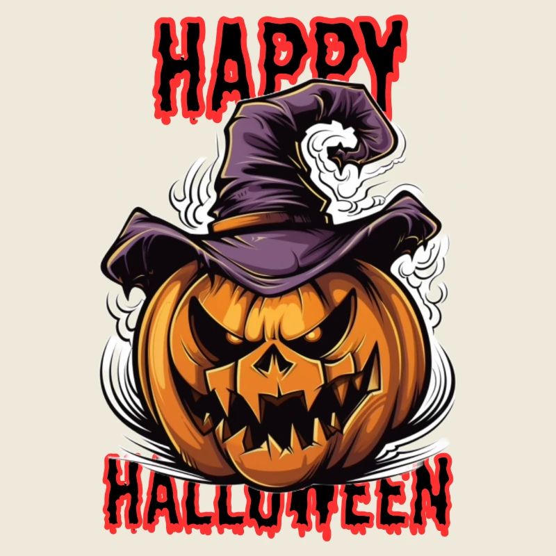 Spooky Halloween pumpkin with witch hat