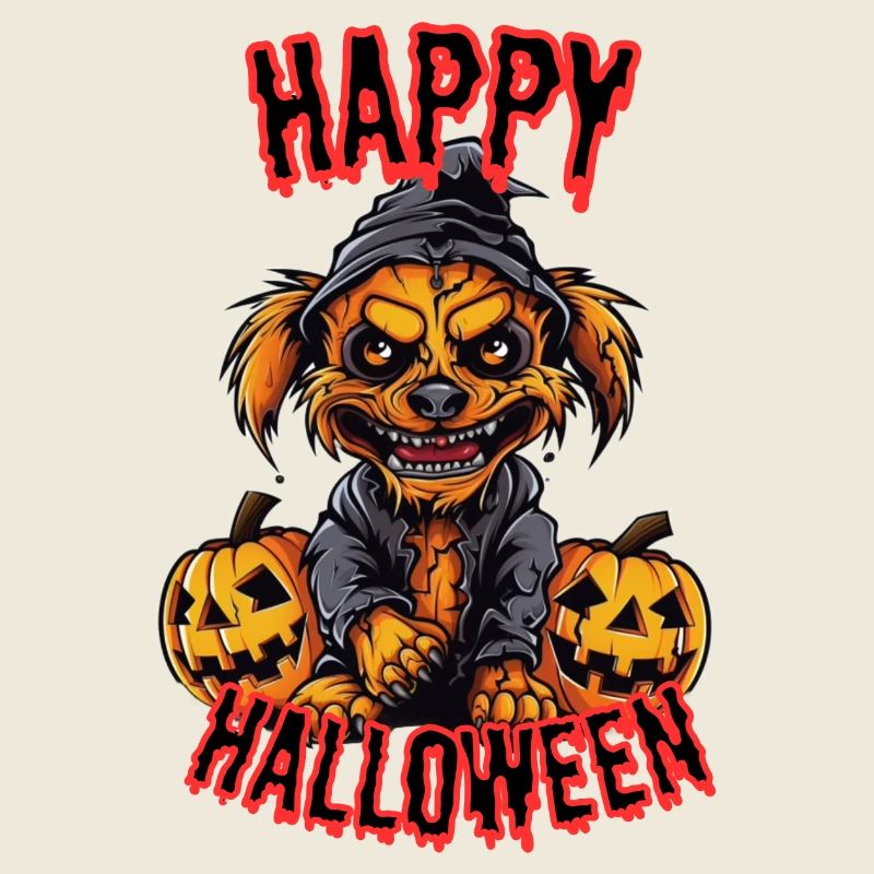 Cute Halloween dog with pumpkins