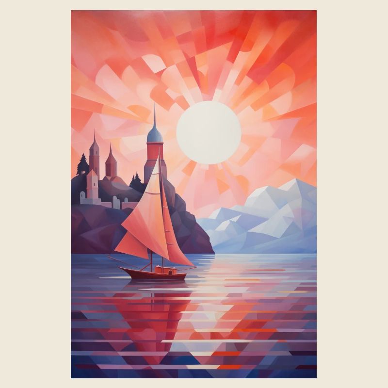 Maritime Landschaft im geometrischen Stil