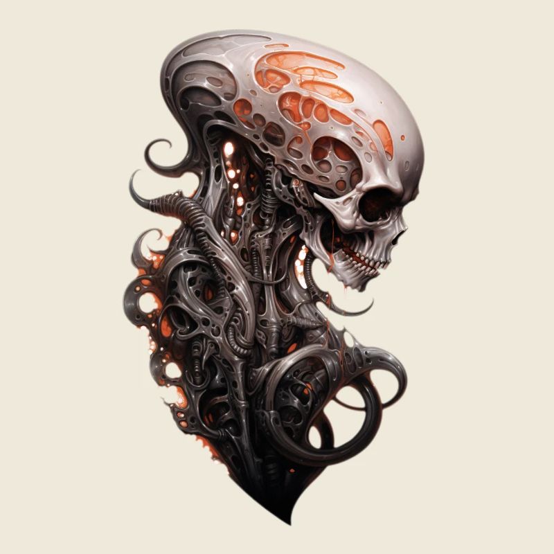 Alien Schädel Wirbelsäule Dark Fantasy Shirt