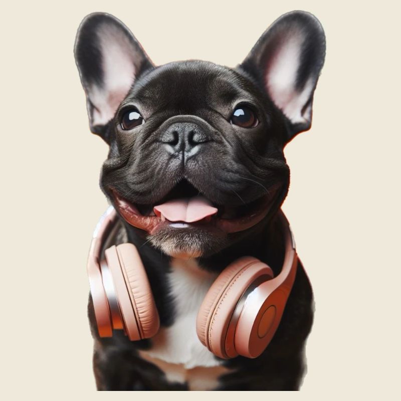 French bulldog with headphones