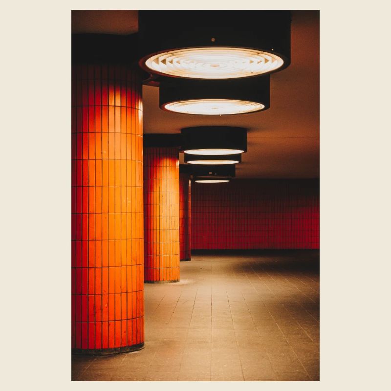 Orange tunnel with light balls