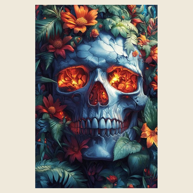 Flammender Schädel im Blütenreich