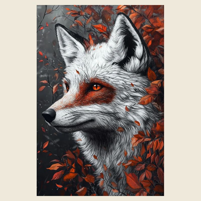 Portrait d’automne du renard avec œil rouge
