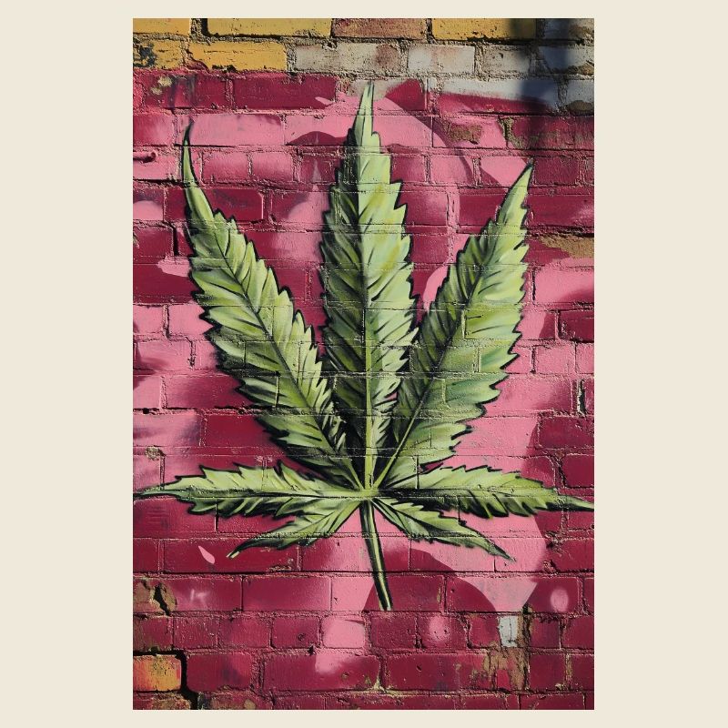 Feuille d’herbe graffiti sur un mur rose