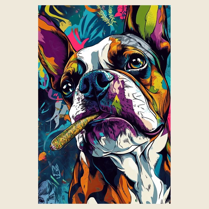 Knallbunte Bulldogge mit Zigarre