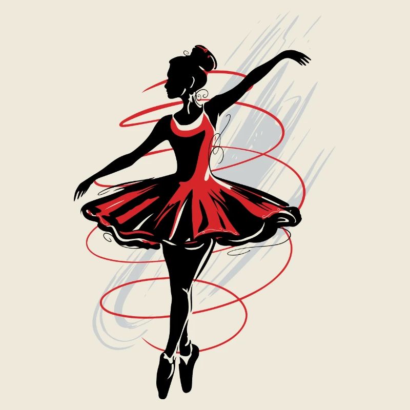 Ballerina silhouette, red and black abstract