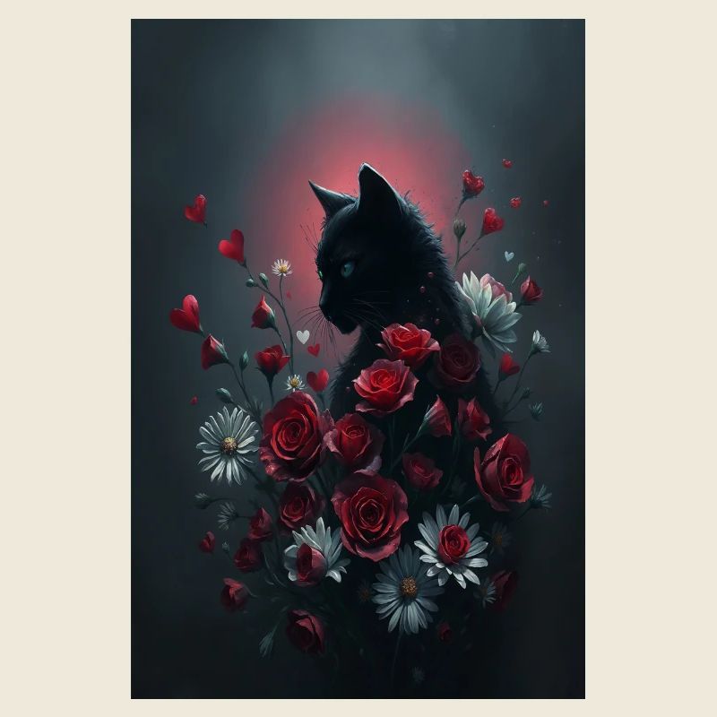 Katze mit Blumen