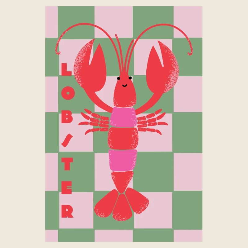 Homard pour vous - rouge-rose-vert dans un style rétro