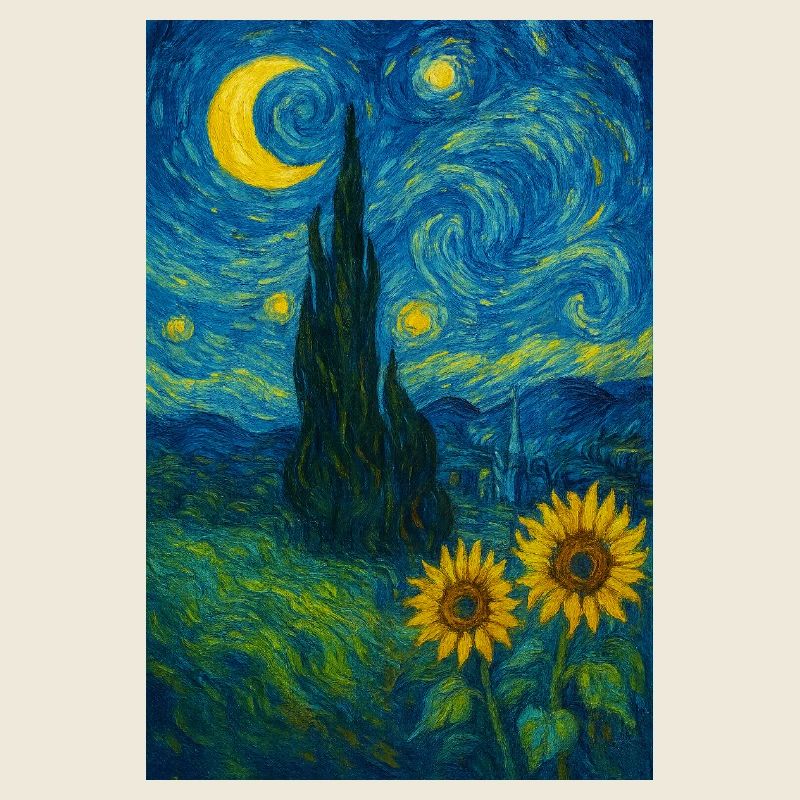 Sternennacht mit Sonnenblumen