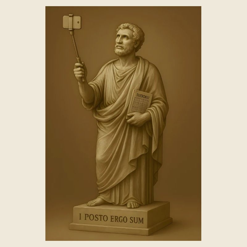 Philosophe baroque avec perche à selfie