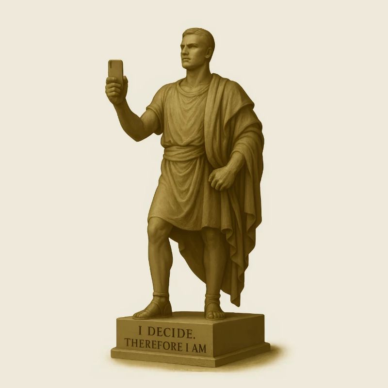 Robot de philosophie antique avec smartphone