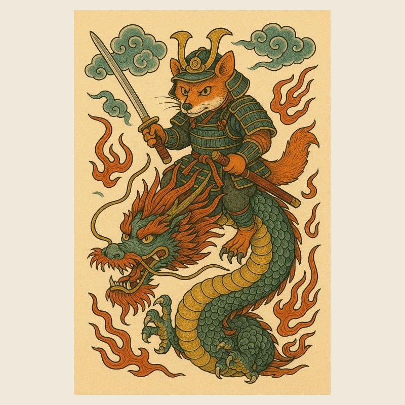 Fuchskrieger und Drachen in Kampfform